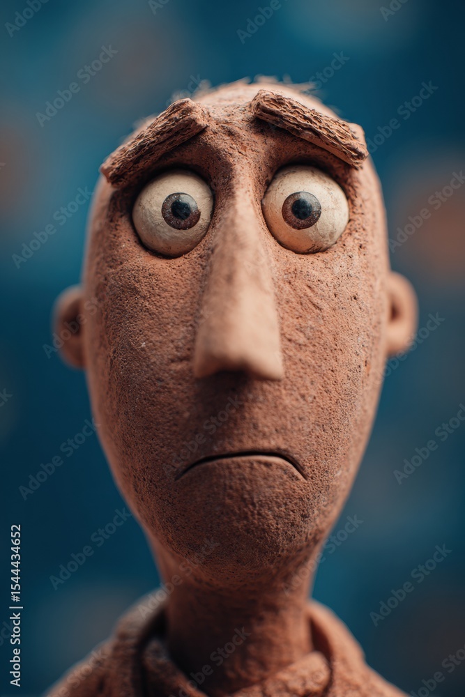 Poster Clay Character With Wide Eyes Conveys Emotion in a Minimalistic Setting