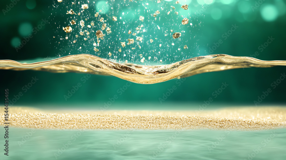Poster a captivating close-up of sparkling water, capturing the beauty of bubbles and reflections against a