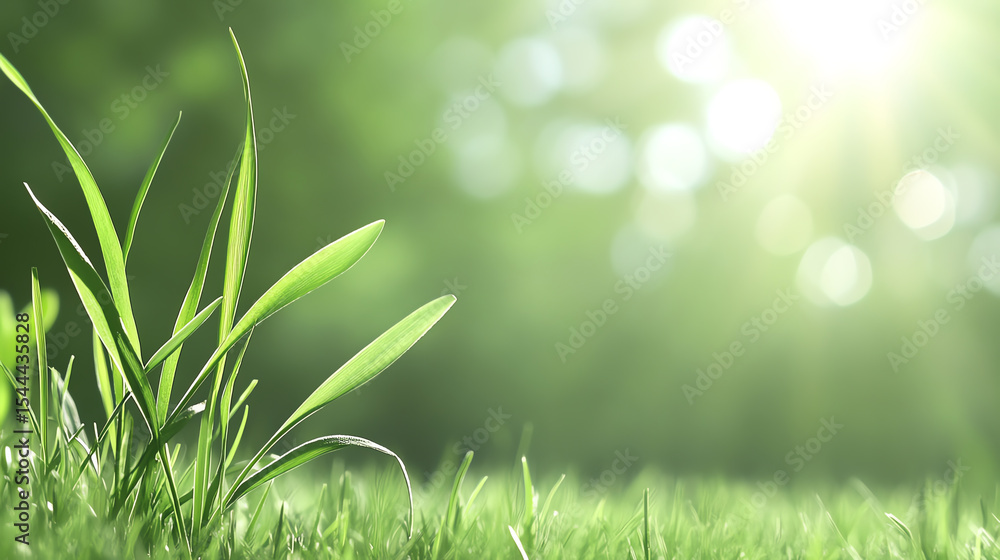 Aufkleber a close-up view of fresh green grass illuminated by soft sunlight, capturing the essence of nature a