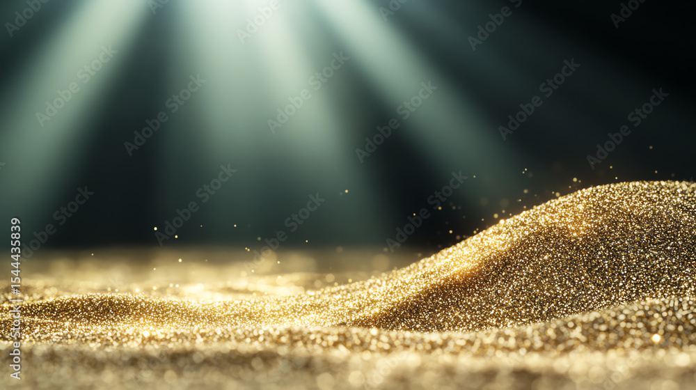 Aufkleber A close-up view of glistening sand illuminated by soft rays of light, creating a serene and tranquil atmosphere.