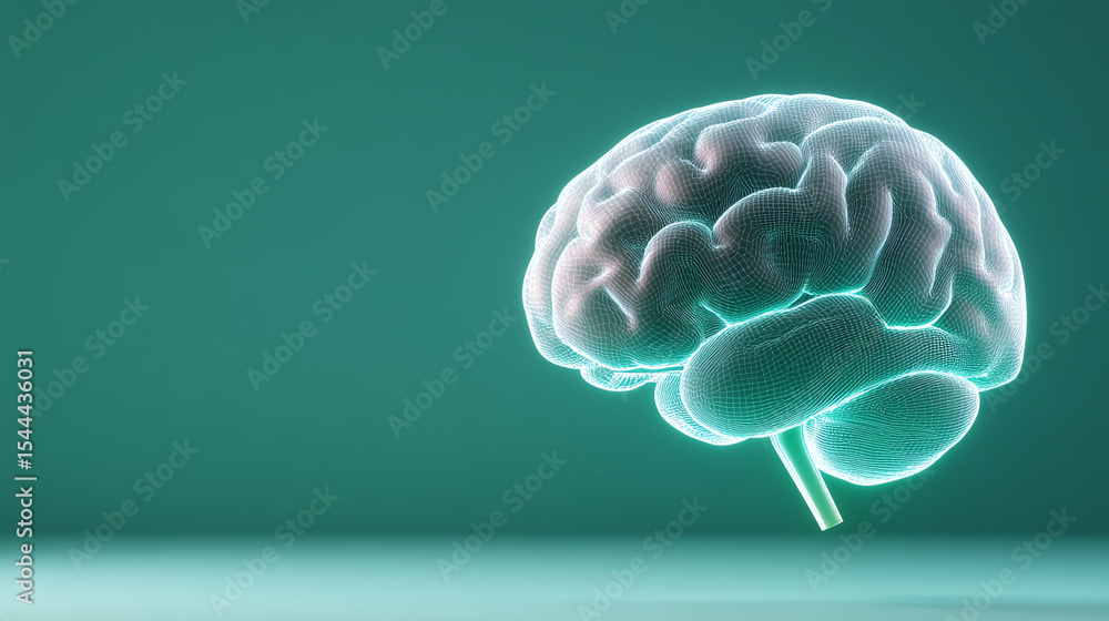 Poster a detailed 3d rendering of a human brain, showcasing its intricate structure and neural pathways aga