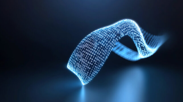 A dynamic wave of binary code in blue, representing advanced digital technology and data flow. - Powered by Adobe