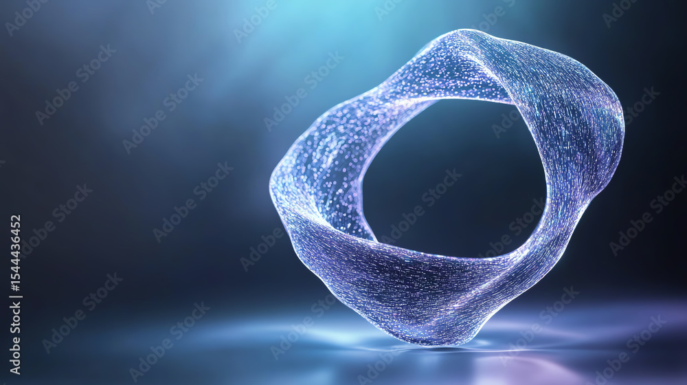 Poster A mesmerizing, abstract 3D shape showcasing translucent curves and glowing effects, ideal for digital design applications.