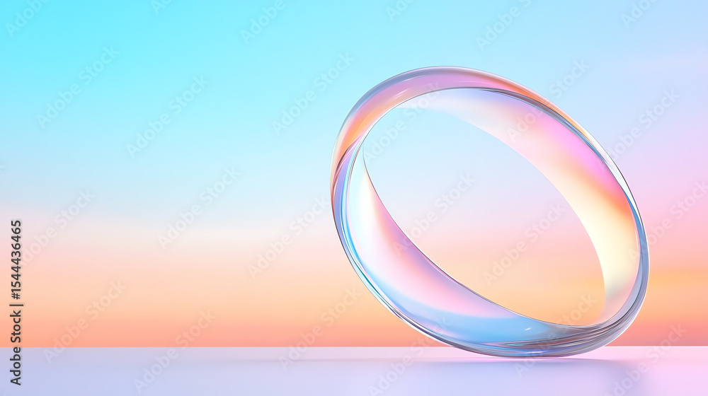 Poster a modern, colorful ring on a smooth surface against a gradient sky, symbolizing creativity and innov