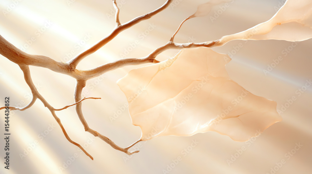 Poster A serene image capturing delicate branches intertwined with soft, flowing sheets, evoking tranquility and natural beauty.