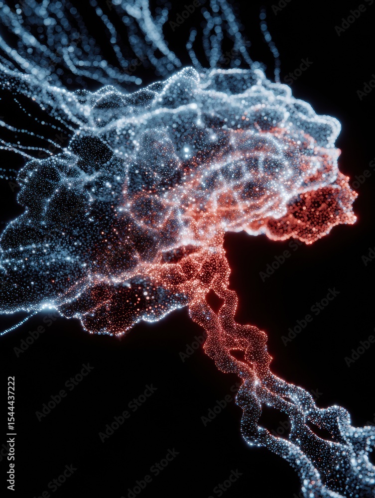 Poster digital representation of interconnected social nervous system with glowing nodes and threads illust