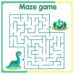 Simple dinosaur maze for kids with cute animals and ancient world landscape. Ancient land maze game, puzzle collection. Help Dino get to the child	
