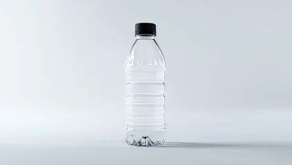 Clear plastic water bottle against a plain white background