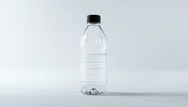 Clear plastic water bottle against a plain white background