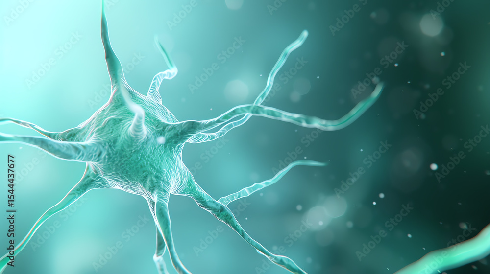 Poster A stunning close-up of a neuron showcasing its intricate structure and vibrant colors, representing the beauty of neural networks.