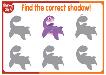 find the correct shadow shape. Kids educational puzzle. Funny little wild mammal cartoon character. Find the correct silhouette. Kids logic educational task. Vector