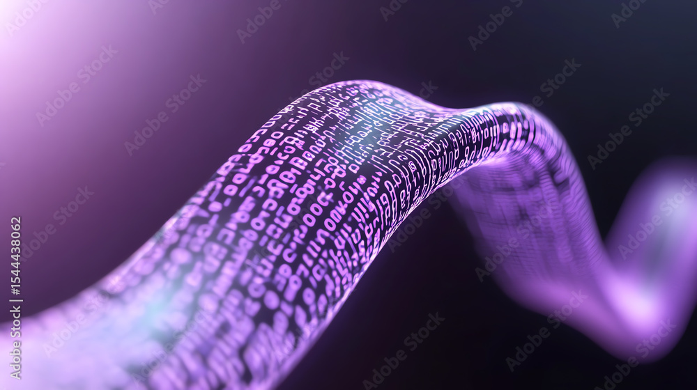 Poster a vibrant display of digital data flow represented as glowing code streams, symbolizing innovation a