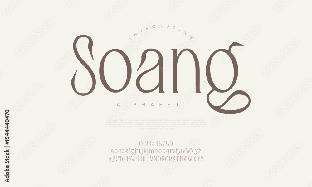 Aufkleber classy serif font with calligraphic elements and unique curves for upscale design needs