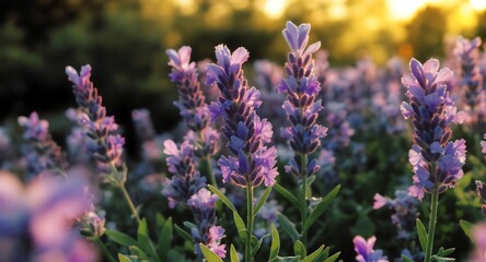 Obraz premium Lavender Flower Field at Sunset