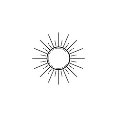 Minimalist Sun with Rays Line Art Silhouette
