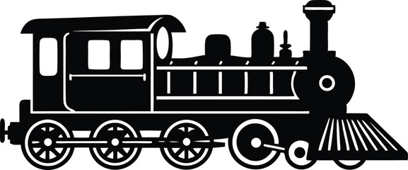 Vintage steam train black silhouette vector,retro steam train illustration