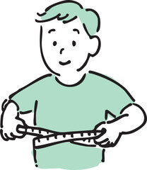 Man Measuring His Waist – Hand-drawn Fitness Illustration