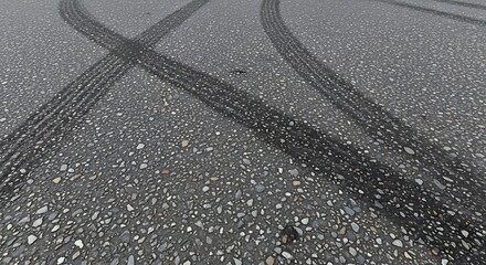 Fototapeta premium Intriguing Tire Tracks on Asphalt A Study of Skid Marks, Automotive Traces, and Road Surface Textures
