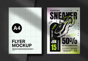 Dual Page A4 Flyer Mockup with Shadow Overlay