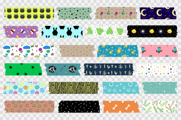 Set of icons for scrapbooking. Colorful cutout strips, sticky labels, and decorative tape strips. Collection of decorative elements.