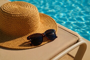 Summer Pool Relaxation: Stylish Hat & Sunglasses Outdoors