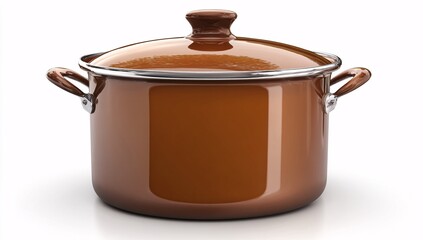 3D realistic brown saucepan icon, placed on a white isolated background.