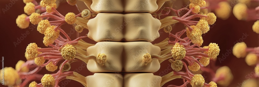Aufkleber cross-section of the spine showcasing nerve clusters and anatomical structures in detailed infograph