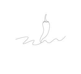 Obraz premium Continuous line drawing of chili pepper with one line, white background, Vegetable concept. Design graphic vector illustration