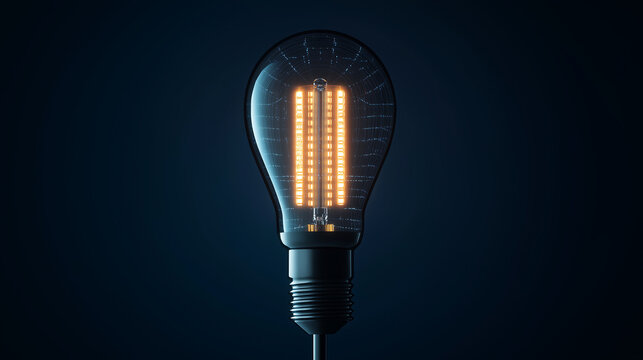 Glowing light bulb with digital network connections on dark background – innovation and technology concept
