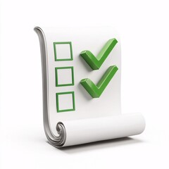 Task management checklist icon in 3D, white paper design, isolated on white.