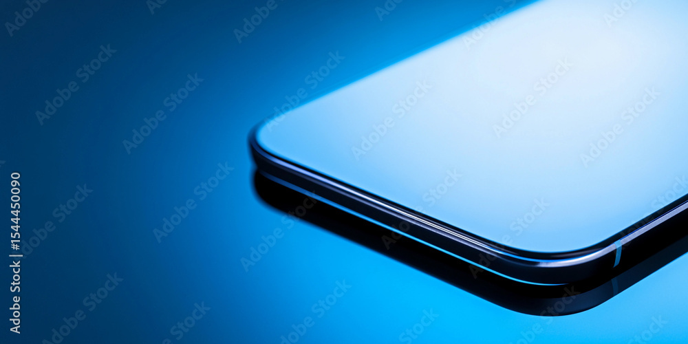 Poster Futuristic soft-lit smartphone lying on a reflective surface Generative AI