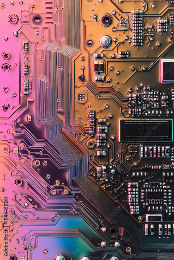 Poster Vivid close-up of intricate circuitry on a circuit board Generative AI