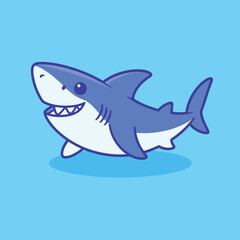 Fototapeta premium Cartoon shark swimming in the sea on white background illustration