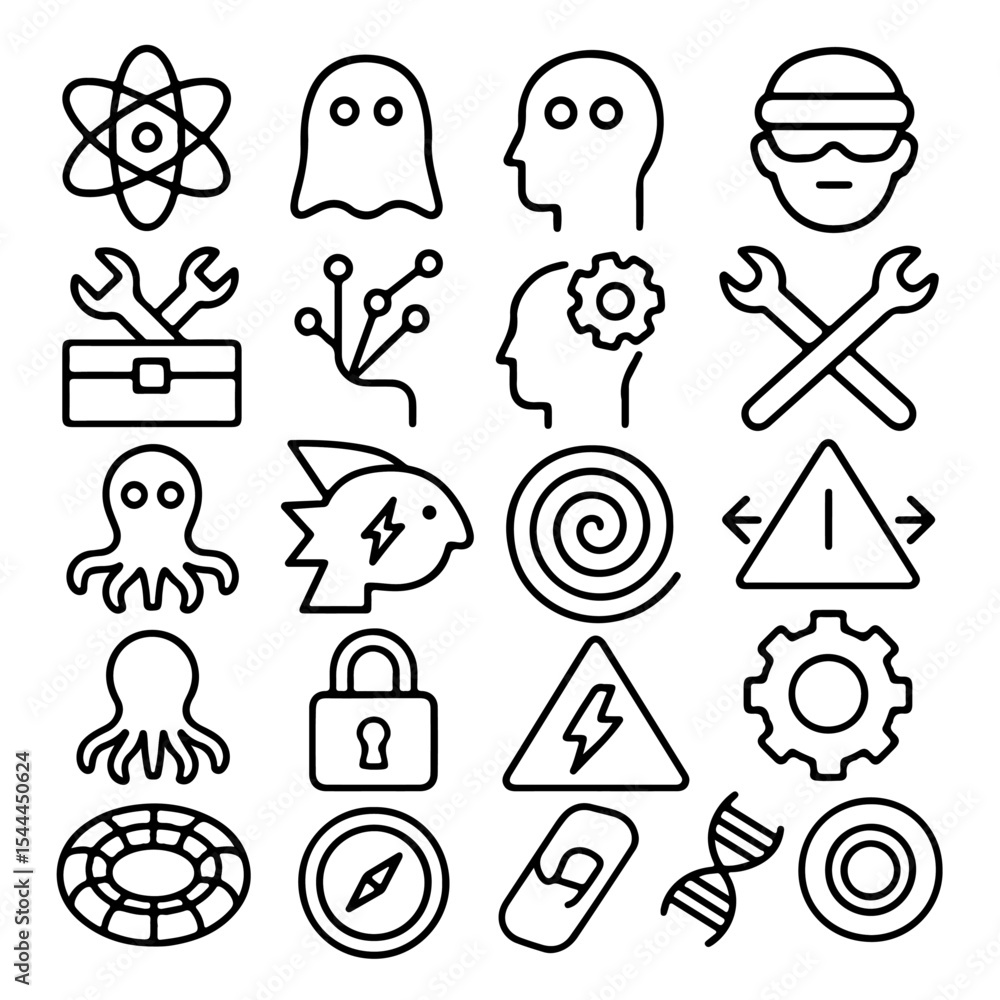 Poster diverse icon collection: illustrations of various symbols and icons, creating an image of visual uni