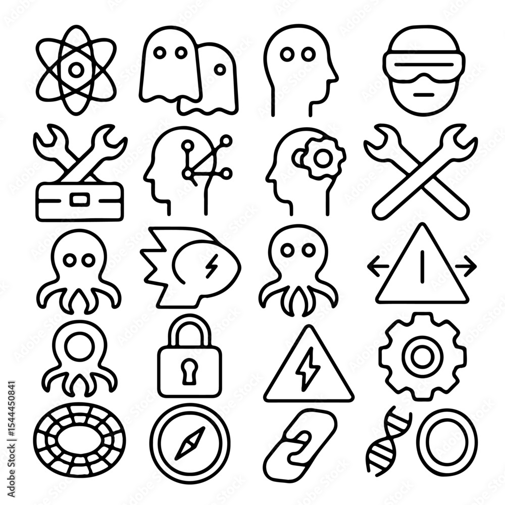 Poster a collection of modern icons representing various concepts and ideas. the icons are simple, clean, a