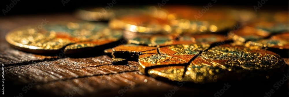 Aufkleber cracked lucky charm on wooden table illuminated by dramatic light showcases intricate details and te