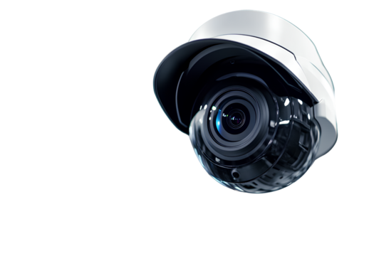 Illustration of a CCTV camera, white background, vector art style, white color, detailed, high resolution, no shadows, no text on the object