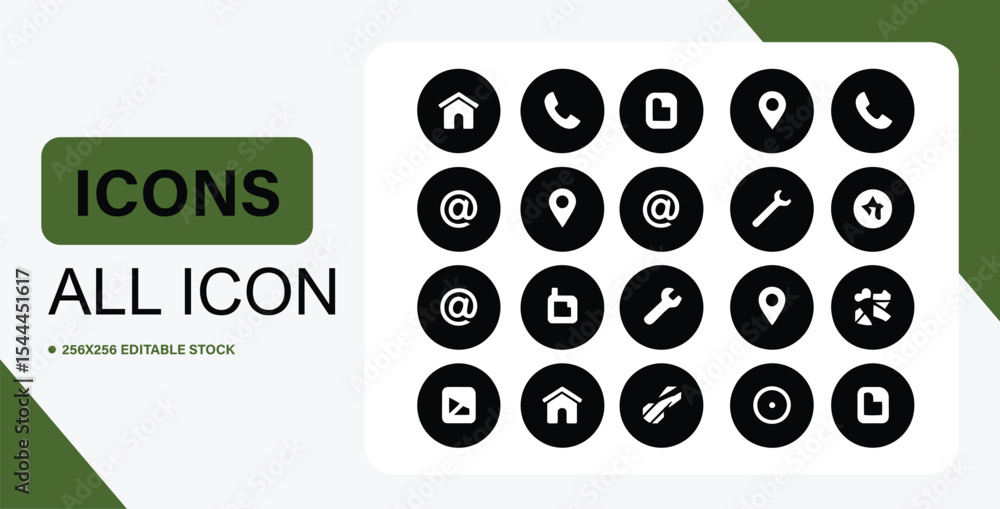 Poster set of editable black and white vector icons for web and app design
