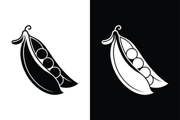 Snow Peas Vegetable Silhouette. Black and White Vector Design