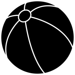 Beach ball, minimalistic black color graphic illustration with white lines, drawing of spherical object with isolated background, suitable summer fun, outdoor activities and various applications.