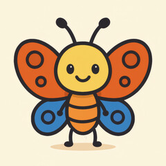 Cute, funny, and happy butterfly cartoon character illustration flying in nature