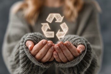Obraz premium Hands holding a glowing recycling symbol, highlighting the importance of sustainability and environmental awareness