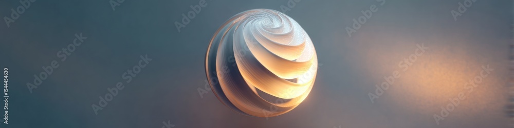 Poster abstract sphere with layered design in soft lighting against a muted blue and orange background