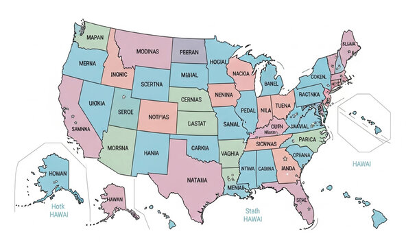 USA map with state names and borders