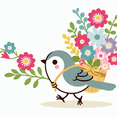 illustration of a bird carrying flowers