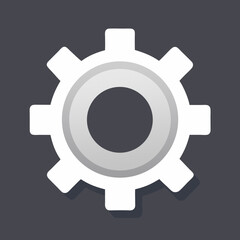 Simple White Gear Icon on Dark Gray Background, Cogwheel Setting Symbol