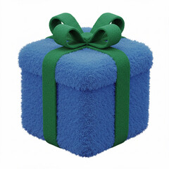Fluffy Blue Gift Box with Green Ribbon Perfect for Festive Celebrations and Digital Designs