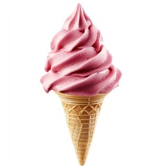 Pink ice cream swirl in a waffle cone