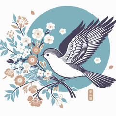 illustration of a bird carrying flowers