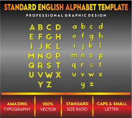 English Alphabet template with capital and small letters, standard vector letters, english letters for children's book and school, yellow letters 